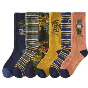 Polo Ralph Lauren Big & Talll RL Surf Club Bear Crew Socks 6-Pack
